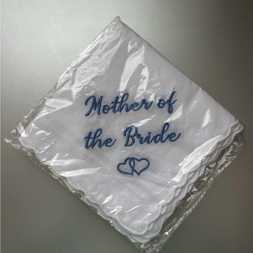 White Handkerchief with Blue Embroidery